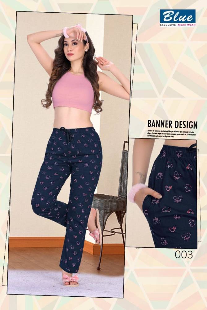 Blue 10 Night Wear Hosiery Cotton Printed Designer Pant Collection